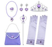 Toyhood 9pcs Princess Accessories for Girls, Princess Costume Set Dress Up Accessories, Included Crown, Gloves, Magic Wand, Necklace, Ring, Earring, Purse, for Party Cosplay Dress Costumes (Purple)