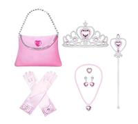 Toyhood 9pcs Princess Accessories for Girls, Princess Costume Set Dress Up Accessories, Included Crown, Gloves, Magic Wand, Necklace, Ring, Earring, Purse, for Party Cosplay Dress Costumes (Pink)