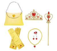 Toyhood 9pcs Princess Accessories for Girls, Princess Costume Set Dress Up Accessories, Included Crown, Gloves, Magic Wand, Necklace, Ring, Earring, Purse, for Party Cosplay Dress Costumes (Yellow)
