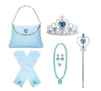 Toyhood 9pcs Princess Accessories for Girls, Princess Costume Set Dress Up Accessories, Included Crown, Gloves, Magic Wand, Necklace, Ring, Earring, Purse, for Party Cosplay Dress Costumes (Blue)