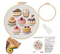 Toyhood Cake Embroidery Kit for Beginners with 7 Style Cupcake, Cute Colorful Patterns, Stitches Practice Skill for Adults, Embroidery Cloth, Needles, Scissors, Needles Threader, Embroidery Hoops