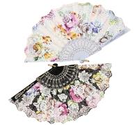 Toyhood Handheld Folding Fans, Chinese Style Hand Fan Colourful Flowers Embroidered, Chinese Silk Cloth Handheld Fans, for Cosplay Wall Decoration Wedding Festival Party Gifts (Black)