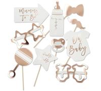 Toyhood Oh Baby Shower Photo Booth Props, 10pcs Rose Gold Party Mummy To Be Decorations, Newborn Baby Shower Party, for Boy or Girl