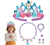 Toyhood Purple Mermaid Crown, 6Pcs Mermaid Theme Princess Headband, Necklace, Earrings, Ring, Bracelet, Glitter Crown, Princess Accessories, for Birthday Baby Shower Halloween Party Decoration