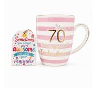 TOYIYAR 70th Birthday Gifts for Women, 15oz Pink Ceramic Coffee Mug with Gold 70th Fabulous Lettering, 70 Years Old Birthday Gift for Her Mom Grandma Wife Sister Aunt 70th