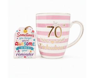 TOYIYAR 70th Birthday Gifts for Women, 15oz Pink Ceramic Coffee Mug with Gold 70th Fabulous Lettering, 70 Years Old Birthday Gift for Her Mom Grandma Wife Sister Aunt 70th