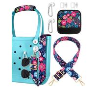 Toykee Bag Strap Crossbody Charms for Bogg Bag Accessories - Neoprene Luggage Handle Wrap & 2 Key Holders, Blue, Blue Flower