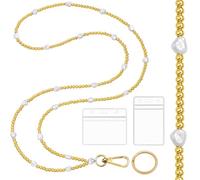 Toykee Lanyards for Id Badges and Keys for Women Teacher - Gold Beaded Card Holders Necklace Breakaway Lanyard with Holder for Name Tag Cruise Ship Students Employees Office Worker