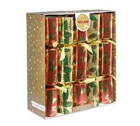 Toyland® 10 x Deluxe Large Christmas Crackers - Red, Green And Gold With Holly Design