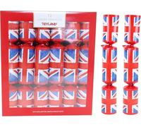 Toyland® 12 Luxury Union Jack Design Party Crackers - Red, White & Blue Crackers - British Theme Decorations - Christmas Ornaments