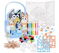 Toyland® 28 Piece Bluey Craft Bucket Activity Set - 25 Craft Accessories, 1 Glue Stick, 1 Folding Colouring Scene & 1 Bucket - Arts & Crafts Toys
