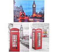 Toyland 3 Assorted Designs 70 x 50 cm Red Glitter Canvas' Each Showing A Different London Scene