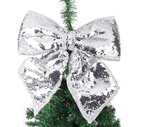 Toyland® 30cm Sequin Bow - Christmas Tree Decorations - Luxury Accessories (SILVER)