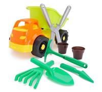 Toyland® 33cm Dump Truck & 7 Piece Kids Gardening Set | Garden Tools for Children, Beach & Sandpit Toy, Gardening Playset with Plant Pots, Rake, Spade, Shears, Pickaxe & Dibber
