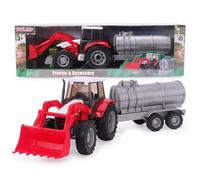 Toyland® 36cm (14“) Red Tractor With Front Loader and Detachable Tank Trailer Farm Playset - 1:32 Scale - Free-Wheel Action Collectible Vehicle Toy for Kids - Ages 3+