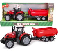 Toyland® 37cm Red Tractor & Trailer With Lights & Sound - Kids Farm Toys (Tractor & Red Trailer)