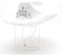 Toyland® 38 cm (15") White Cowboy Hat with Flashing LED lights & Feather Trim - Festivals, Concerts, Fancy Dress & Hen Party Accessories - 3 Colours Available