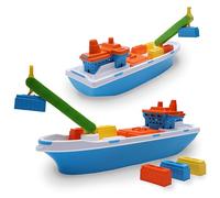 Toyland® 41cm (16") Colourful Cargo Ship With Moveable Doors, Crane & 6 Containers - Kids Floating Water Toy - Pool & Bathtime Toys - 3 Years+