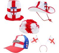 Toyland® 5 Piece England Party Headwear Bundle - Top Hat, Cowboy Hat, Headband, Baseball Cap & Wig - British Fancy Dress - Euros - Women's Euros Euro 2025
