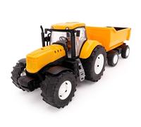 Toyland® 58cm (23") Yellow Tractor & Trailer With Opening Doors & Lifting Trailer - 1:16 Scale - Toy Farming Vehicles Indoor & Outdoor