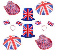 Toyland® 8 Piece Party Wear Bundle - 8 Union Jack Design Novelty Hats - British Fancy Dress