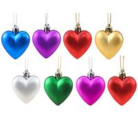 Toyland® 8 x 5cm COLOURFUL Heart Shaped Christmas Tree Baubles