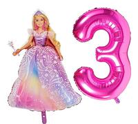 Toyland® Barbie Foil Balloon Pack - 1 x 42'' Character Shape Balloon & 1 x 40'' Number Balloon - Kids Party Decorations (CS)