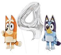 Toyland® Bluey & Bingo Foil Balloon Pack - 2 x 32" Character Balloons & 1 x 40" Number Balloon - Kids Party Decorations