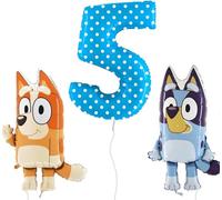 Toyland® Bluey & Bingo Foil Balloon Pack - 2 x 32" Character Balloons & 1 x 40" Number Balloon - Kids Party Decorations