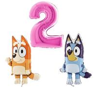 Toyland® Bluey & Bingo Foil Balloon Pack - 2 x 32 Character Balloons & 1 x 40 Number Balloon - Kids Party Decorations