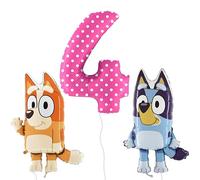 Toyland® Bluey & Bingo Foil Balloon Pack - 2 x 80cm (32") Character Balloons & 1 x 101cm (40") Spotty Number Balloon - Kids Party Decorations