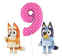 Toyland® Bluey & Bingo Foil Balloon Pack - 2 x 80cm (32") Character Balloons & 1 x 101cm (40") Spotty Number Balloon - Kids Party Decorations