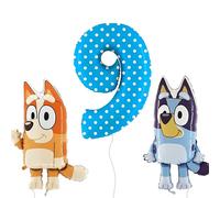 Toyland® Bluey & Bingo Foil Balloon Pack - 2 x 80cm (32") Character Balloons & 1 x 101cm (40") Spotty Number Balloon - Kids Party Decorations