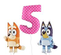 Toyland® Bluey & Bingo Foil Balloon Pack - 2 x 80cm (32") Character Balloons & 1 x 101cm (40") Spotty Number Balloon - Kids Party Decorations