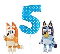 Toyland® Bluey & Bingo Foil Balloon Pack - 2 x 80cm (32") Character Balloons & 1 x 101cm (40") Spotty Number Balloon - Kids Party Decorations