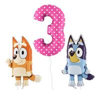 Toyland® Bluey & Bingo Foil Balloon Pack - 2 x 80cm (32") Character Balloons & 1 x 101cm (40") Spotty Number Balloon - Kids Party Decorations