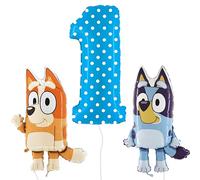 Toyland® Bluey & Bingo Foil Balloon Pack - 2 x 80cm (32") Character Balloons & 1 x 101cm (40") Spotty Number Balloon - Kids Party Decorations