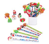 Toyland® Christmas Pencil with Eraser - Pack of 24 (Assorted Designs and colours)