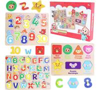 Toyland® Cocomelon Pack of 3 Wooden Peg Board Puzzles - Children's Learning Puzzles - Toddler Toys - Age 18m +