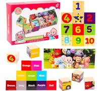 Toyland® Cocomelon Wooden Cube Blocks With 4 Picture Puzzles - Educational Toddler Toys - Building Blocks
