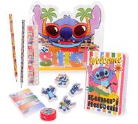 Toyland® Disney Stitch Filled Pencil Case - Includes: 1x Notebook, 2 x Pencils, 4 x Character Erasers, 1 x Sharpener, 1 x Ruler & 125 x Sticky Notes - School Stationary Set - Travel Drawing Supplies