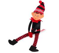 Toyland® Elves with Attitude 35cm (14") Red & Black 'Naughty' Elf Soft Toy - Knitted Hat & Legs - Vinyl Cheeky Face & Stick Together Hands - Festive Fun for All!
