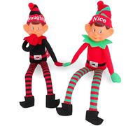 Toyland® Elves With Attitude - Twin Pack 35cm (14") - Naughty & Nice Elves - The Ultimate Festve Duo - Knitted Hat And Legs - Vinyl Cheeky Face And Stick Together Hands - Festive Fun For All!