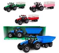 Toyland® Farm Tractor With Trailer In Pink, Red Or Blue (BLUE)