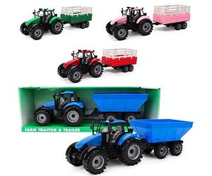 Toyland® Farm Tractor With Trailer In Pink, Red Or Blue (BLUE)