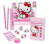Toyland® Filled Pencil Case - Includes: 1x Notebook, 2 x Pencils, 4 x Character Erasers, 1 x Sharpener, 1 x Ruler & 125 x Sticky Notes - School Stationary Set - Travel Drawing Supplies (Hello Kitty)