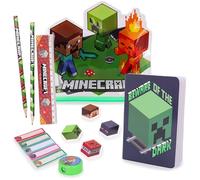Toyland® Minecraft Filled Pencil Case - Includes: 1x Notebook, 2 x Pencils, 4 x Character Erasers, 1 x Sharpener, 1 x Ruler & 125 x Sticky Notes - School Stationary Set - Travel Drawing Supplies