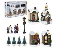 Toyland Mini Village Light Up Christmas Scene | 12 Piece Set | Multicoloured | 47 cm x 58 cm x 36 cm