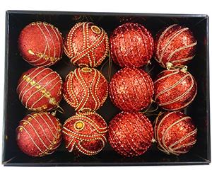 Toyland® Pack of 12 8cm Christmas Tree Baubles - Christmas Decorations (Red&Gold)