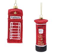 Toyland® Pack of 2-12cm Glittery Traditional British Phone Box & Letter Box Shaped Christmas Baubles - Christmas Tree Decorations